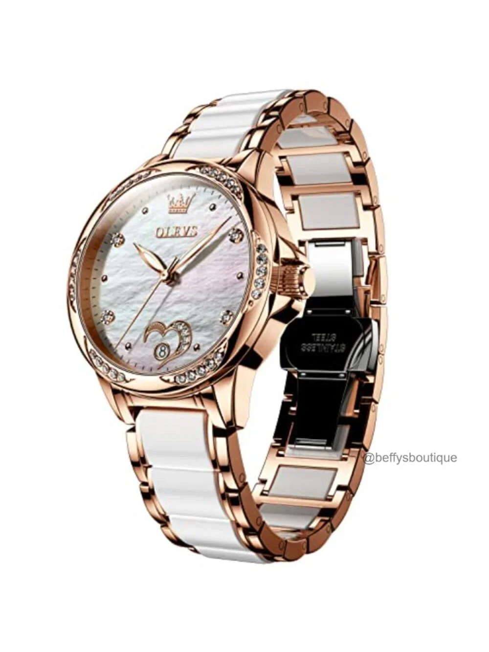 Women's Automatic Watch Diamond Accent Ceramic Bracelet Self Winding Waterproof